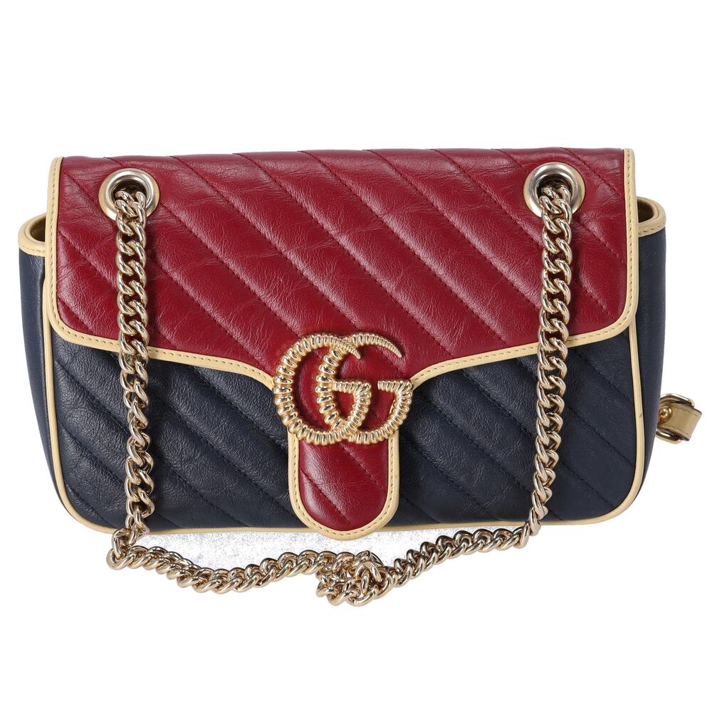GUCCI GG Marmont Quilting Small Shoulder Bag 443497 Red Navy Cream